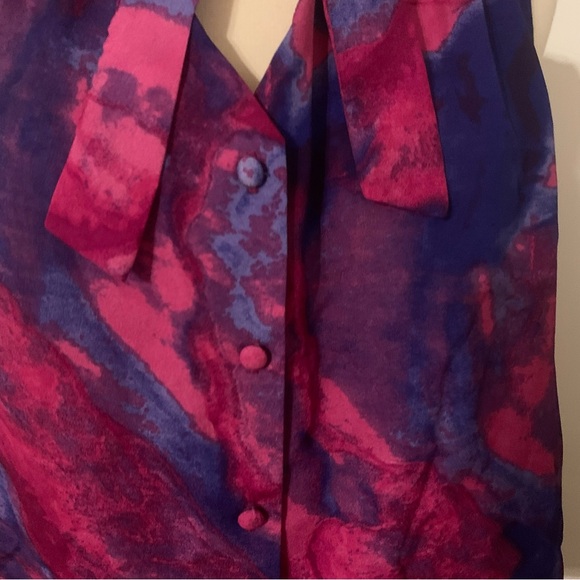 Mossino Watercolor Sleeveless‎ Blouse Medium Pink Blue - Picture 3 of 7